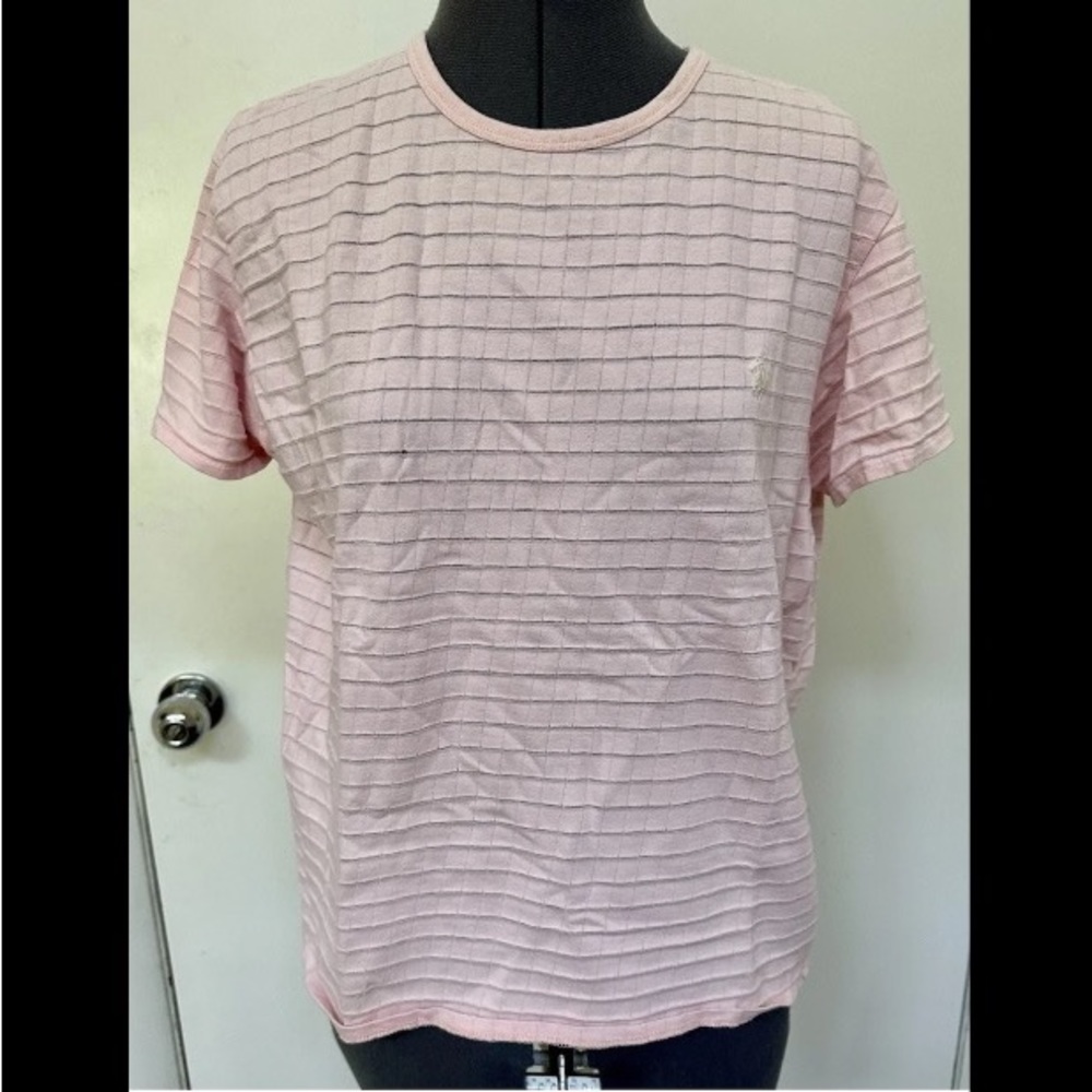 VINTAGE 1990s Ralph Lauren POLO SPORT LIGHT PINK COTTON LADIES TSHIRT STRIPES L